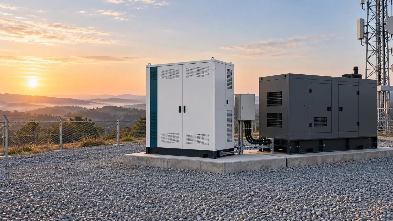 ECO hybrid genset energy storage cabinet installed beside a diesel generator